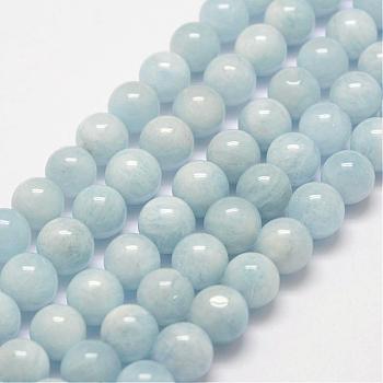 Natural Aquamarine Bead Strands, Round, 10mm, Hole: 1mm, about 39pcs/strand, 16 inch