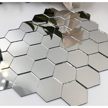 Glass Mosaic Mirror Tiles, for Home Decoration or DIY Crafts, Hexagon, Silver, 25x28.4x1.2mm