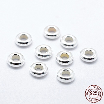 925 Sterling Silver Crimp Beads, Rondelle, Silver, 5~5.5x2mm, Hole: 2mm