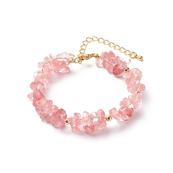 Synthetic Cherry Quartz Glass Chips Beaded Bracelet, Gemstone Jewelry for Women, 7-1/2 inch(18.9cm)