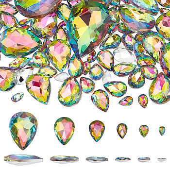 94Pcs 6 Style Glass Rhinestone Cabochons, Pointed Back & Back Plated, Faceted, Teardrop, Colorful, 6~25x4~18x2.7~7mm