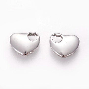 304 Stainless Steel Stamping Blank Tag Charms, Heart with Large Heart Hole, Manual Polishing, Stainless Steel Color, 13x15x3.5mm, Hole: 5x4mm