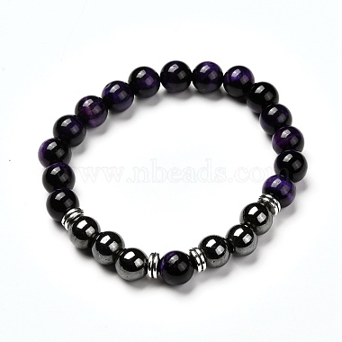 Natural Tiger Eye(Dyed) Beads Stretch Bracelets Set(BJEW-JB06653-04)-2
