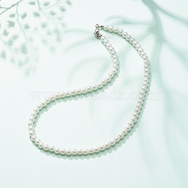 Glass Pearl Round Beaded Necklace for Women(NJEW-JN03903)-2