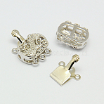 Brass Multi-Strand Box Clasps, Nickel Free, Rectangle, Platinum, 16~19x14x6mm, Hole: 2mm(X-KK-F0237-P-NF)