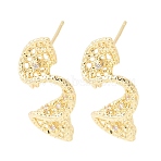 Brass Micro Pave Clear Cubic Zirconia Stud Earrings Findings, Wave, with Loop, Real 14K Gold Plated, 24x13mm, Hole: 1.4mm, Pin: 0.8x11mm(KK-B179-12G)
