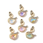 UV Plating Alloy Glass Pendants, Swan Charm, with Rhinestone, Faceted, Mixed Color, Golden, 23x16x4.5mm, Hole: 1.8mm(FIND-K032-35G)