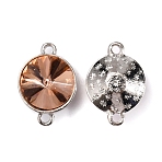 Alloy Glass Links, Connector Charms, Platinum, Flat Round, Light Peach, 19x13.5x7.5mm, Hole: 1.8mm(FIND-WH0110-037F)