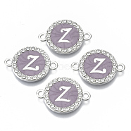 Alloy Enamel Links Connectors, with Crystal Rhinestones, Flat Round with Letter, Silver Color Plated, Letter.Z, 22x16x2mm, Hole: 1.8mm(ENAM-TAC0003-01S-01Z)