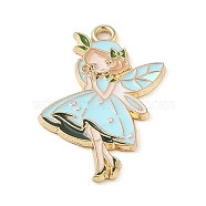 Golden Plated Alloy Eanaml Pendants, Fairy Charm, Sky Blue, 30x16x1.5mm, Hole: 2mm(PALLOY-S184-04G-B)