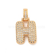 Brass Micro Pave Clear Cubic Zirconia Pendants, Real 18K Gold Plated, Letter H, 31x17x5mm, Hole: 3x6mm(KK-B099-01G-H)