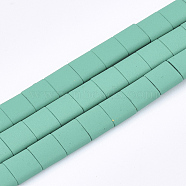 Spray Painted Non-magnetic Synthetic Hematite Beads, 2-Hole, For Tile Elastic Bracelets Making, Square, Medium Sea Green, 5x5x2mm, Hole: 0.5mm, about 75pcs/strand, 15.7 inch(G-T116-07-04)