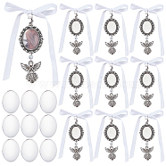 10Pcs Angel Alloy Pendants Decoration, with Satin Ribbon, Glass Beads & Cabochons, Iron Eye Pin, White, 95mm(AJEW-FH0002-55)