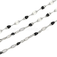 Brass Dapped Chains, with Enamel, with Spool, Soldered Lead Free & Cadmium Free, Platinum, Black, 4x2x1mm(AJEW-Q153-02P-01)