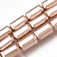 Electroplate Non-magnetic Synthetic Hematite Beads Strands, Cuboid, Rose Gold Plated, 8x4x4mm, Hole: 1mm, about 51pcs/strand, 16.1 inch(G-T061-183RG)