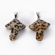 Natural Dalmatian Jasper Pendants, with Stainless Steel Snap On Bails, Mushroom, Stainless Steel Color, 27.5~28.5x23~25x9.5~10.5mm, Hole: 3x5mm(G-R480-02E)