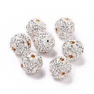Polymer Clay Rhinestone Beads, Pave Disco Ball Beads, Round with Flower, Crystal, 16mm, Hole: 1.6~1.8mm(RB-L029-03I)