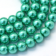 Baking Painted Pearlized Glass Pearl Round Bead Strands, Light Sea Green, 4~5mm, Hole: 1mm, about 210pcs/strand, 31.4 inch(X-HY-Q003-4mm-29)