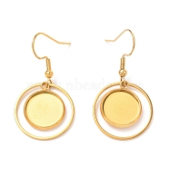 201 Stainless Steel Earring Hooks, with Flat Round Cabochon Settings, Round, Golden, Tray: 12mm, 37mm, 22 Gauge, Pin: 0.6mm(STAS-C030-27G)