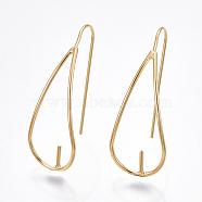 Brass Earring Hook, Earring Findings, For Half Drilled Beads, Nickel Free, Real 18K Gold Plated, 35.5x14mm, 20 Gauge, Pin: 0.8mm(KK-T038-303G)