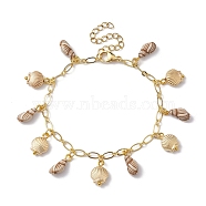 Acrylic Shell Shape Charm Bracelets, with Alloy Oval Link Chains, Golden, 7-1/8 inch(18.2cm)(BJEW-JB10142)