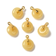 Glass Pendants, with Golden Alloy Finding, Donut/Pi Disc Charm, Goldenrod, 17x12x6~7mm, Hole: 1.5mm(GLAA-K065-02G-01)