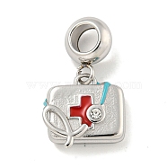 304 Stainless Steel European Dangle Charms, with Rhinestone and Enamel, Rectangle, Stainless Steel Color, 23mm, Hole: 4.5mm, Rectangle: 13x13x4.5mm(STAS-U005-40P)