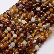 Natural Striped Agate/Banded Agate Beads Strands, Faceted, Dyed, Round, Saddle Brown, 6mm, Hole: 1mm(G-G581-6mm-06)