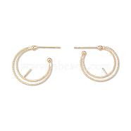 Brass Stud Earring Findings, For Half Drilled Beads, Half Hoop Earrings, Cadmium Free & Nickel Free & Lead Free, Ring, Real 18K Gold Plated, 24x21mm, Pin: 0.7mm(KK-N232-480)