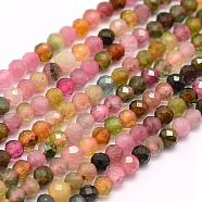 Natural Tourmaline Beads Strands, Grade AA, Faceted, Round, 2mm, Hole: 0.5mm, about 210~220pcs/strand, 15.7 inch(40cm)(G-F509-11-2mm)