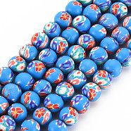 Handmade Polymer Clay Beads Strands,  Round, Royal Blue, 8~9x8mm, Hole: 1.8mm, about 40pcs/strand, 12.80 inch~12.99 inch(32.5~33cm)(CLAY-N008-055-06)
