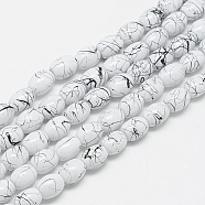 Baking Painted Drawbench Glass Beads Strands, Oval, White, 8x6~6.5mm, Hole: 1mm, about 100pcs/strand, 31.4 inch(X-GLAD-S080-6x8-74)