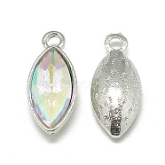 Alloy Glass Pendants, Faceted, Horse Eye, Platinum, Clear AB, 20x9x5mm, Hole: 1.5mm(PALLOY-T041-7x15mm-05)