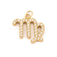 316 Stainless Steel Micro Pave Cubic Zirconia Pendants, with Jump Rings, Real 18K Gold Plated, 12 Constellation Charm, Real 18K Gold Plated, Virgo, 13.5x14x2mm, Hole: 2.5mm(STAS-K284-01B-G)