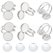DIY Blank Dome Finger Making Kit, Including Flat Round 201 Stainless Steel Pad Ring Settings, Glass Cabochons, Stainless Steel Color, 24Pcs/bag(DIY-SC0021-12)