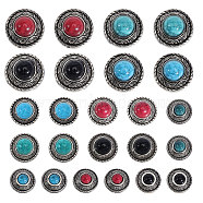 12 Styles Zinc Alloy Buttons, with Synthetic Turquoise and Iron Screws, for Purse, Bags, Leather Crafts Decoration, Flat Round, Mixed Color, 12~25x9.5~13mm, Hole: 2.5mm(FIND-CA0008-75)
