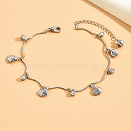 Fashionable Seashell Shape Brass Rhinestone Beach Anklets for Women, Simple and Elegant, Platinum, 8-5/8 inch(22cm)(YZ1391)