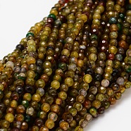 Faceted Natural Agate Round Beads Strands, Dyed, Dark Khaki, 4mm, Hole: 1mm, about 92pcs/strand, 14.1 inch(G-E318D-4mm-01)