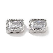 Brass Micro Pave Cubic Zirconia Beads, Rectangle, Clear, 7x5x3.5mm, Hole: 1mm(KK-C051-48P-04)