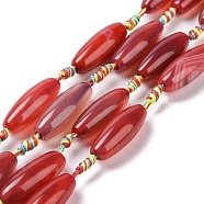 Natural Agate Beads Strands, Dyed & Heated, Rice, Red, 29.5~34x9.5~13.5mm, Hole: 2.5mm, about 10pcs/strand, 16''(41cm)(G-K334-01A)
