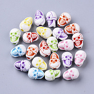 Craft Style Acrylic Beads, Skull, Mixed Color, 13x9.5x8.5mm, Hole: 2.5mm, about 950pcs/500g(MACR-T035-005B)