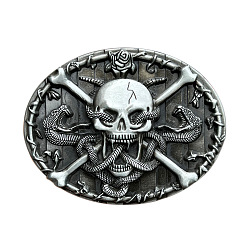 Zinc Alloy Smooth Buckles, Belt Fastener for Men Western Cowboy, Oval with Skull and Snake Pattern, Gunmetal, 80x62mm(PW-WG41551-01)