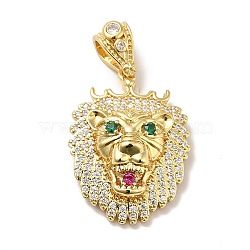 Brass Micro Pave Cubic Zirconia Pendants, Long-Lasting Plated, Real 18K Gold Plated, Lion, Colorful, 28x20.5x8.5mm, Hole: 4x7.5mm(KK-H433-38G)