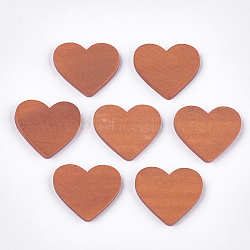Painted Wood Cabochons, Heart, Chocolate, 18~19x20.5x2mm(WOOD-T021-04I)