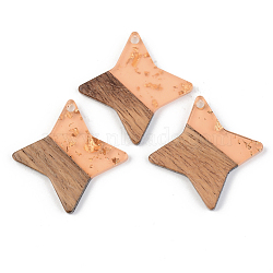 Transparent Resin & Walnut Wood Pendants, with Gold Foil, Star, Dark Turquoise, 29.5x29.5x3mm, Hole: 2mm(RESI-S389-011A-B04)