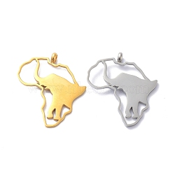 304 Stainless Steel Pendants, Africa Map with Elephant Pattern, Mixed Color, 27.5x25x1.3mm, Hole: 2mm(STAS-C038-04)
