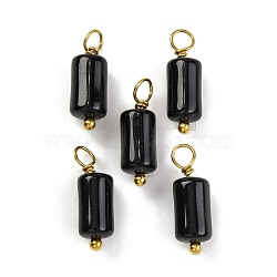 Natural Obsidian Cloumn Pendants, Geometric Charms with Golden Tone 304 Stainless Steel Loops, 17.5x6x6mm, Hole: 2mm(STAS-H221-04G-08)