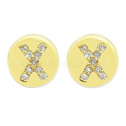 Brass Micro Pave Clear Cubic Zirconia Beads, Flat Round with Letter, Letter.X, 7.5x6.5mm, Hole: 3.5mm, 3pcs/bag(KK-T030-LA843-XX3)