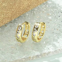 Brass Micro Pave Clear Cubic Zirconia Hoop Earrings, Round, Real 18K Gold Plated, 4x16mm(EJEW-C122-01G)