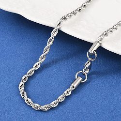 Tarnish Resistant 304 Stainless Steel Rope Chain Necklaces, Stainless Steel Color, 23.6 inch(59.9cm), 4mm(STAS-M174-013P)